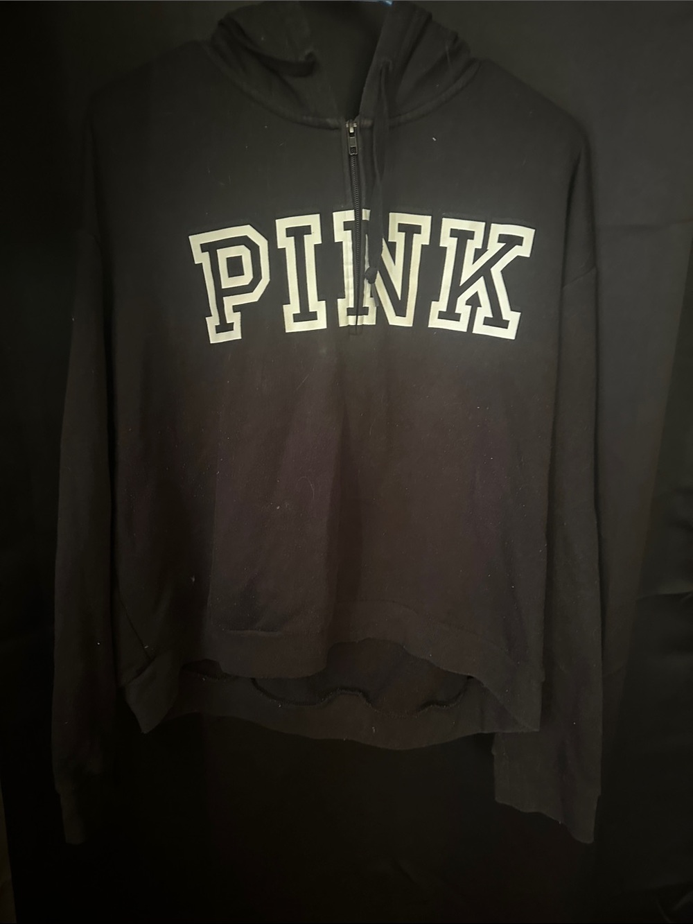 PINK Victoria's Secret Black Half-Zip Hoodie with White Logo